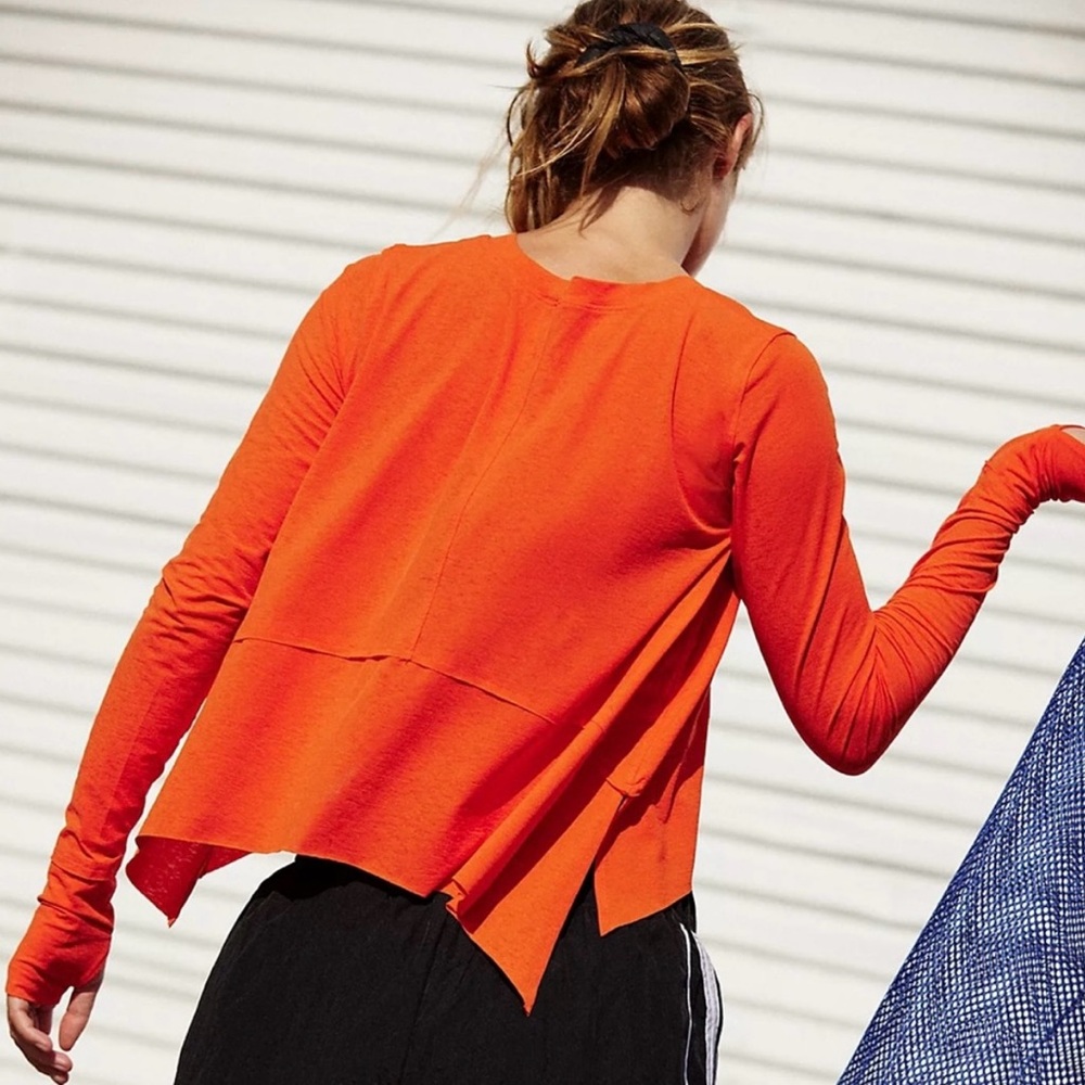 Free People Tempo Tee Long Sleeved Top In Orange - Picture 2 of 8